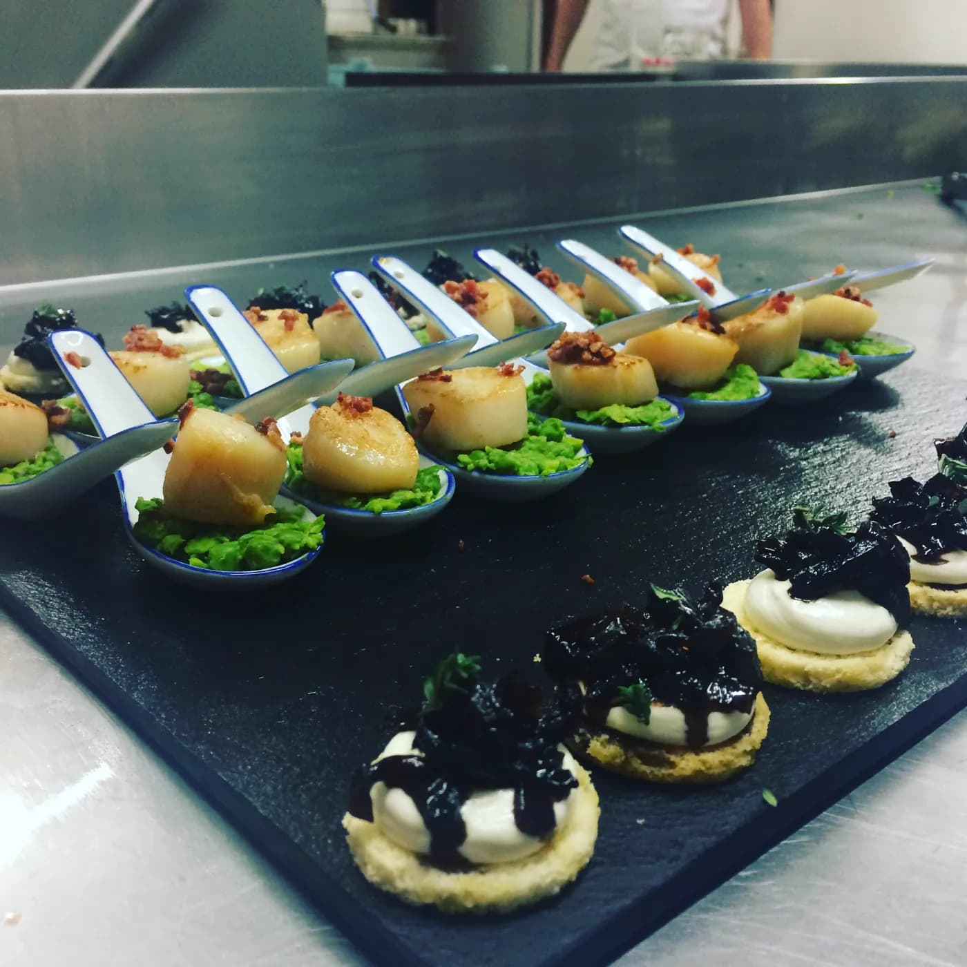 A spread of canapés laid out on a table